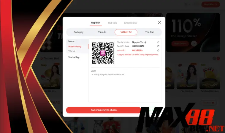Nạp tiền Max88 bằng ví điện tử bao lâu thành công? Nạp tiền Max88 bằng ví điện tử bao lâu thành công?