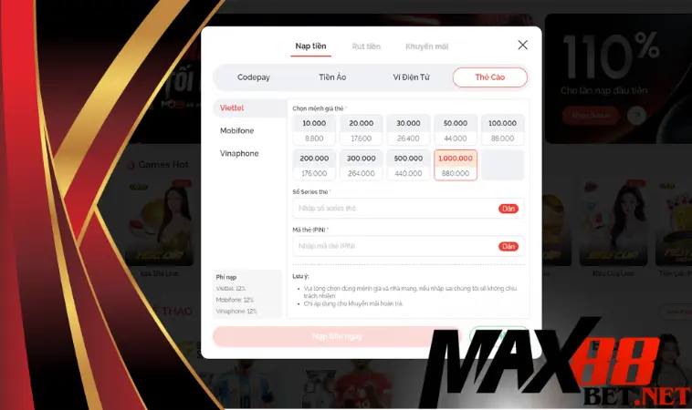 Nạp Max88 qua thẻ cào có mất phí không? Nạp Max88 qua thẻ cào có mất phí không?