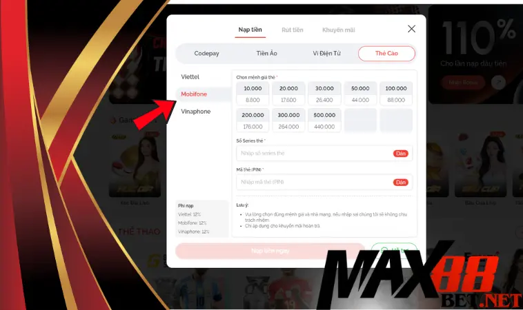 Ưu đãi của nhà cái Max88 khi nạp game qua thẻ cào Ưu đãi của nhà cái Max88 khi nạp game qua thẻ cào
